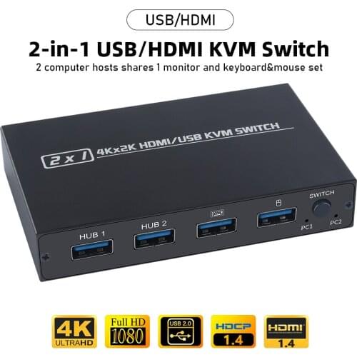 AIMOS AM-KVM 201CL 2-in-1 HDMI-compatible/USB KVM Switch Support HD 2K*4K 2 Hosts Share 1 Monitor/Keyboard& Mouse Set KVM Switch