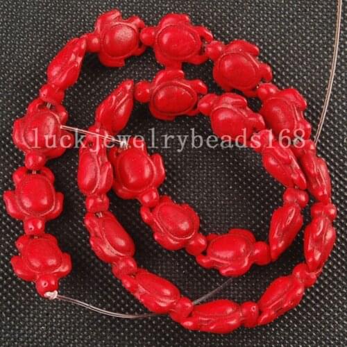 Free shipping Women Fashion Jewelry Red Howlet Howlite Turtle Loose Beads 15.5" FG6208