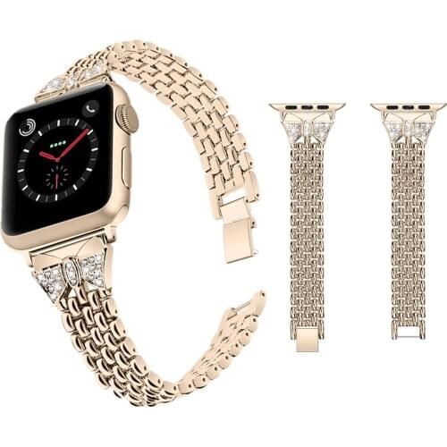 For Apple Watch Band 44mm 40mm 42mm 38mm Dragonfly Diamond Bling Strap Women Steel Fashion Bracelet for iWatch Series 6/SE/5/4/3