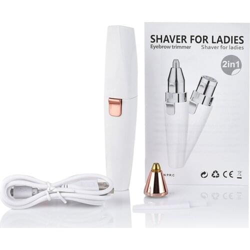 2 In 1 Eyebrow Trimmer Razor Painless Lips Body Facial Hair Remover For Women Men With Built-in LED Light USB Rechargeable