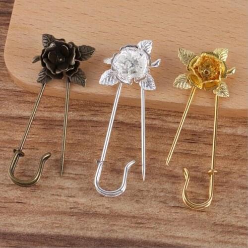 10pcs/lot 20mm Flower Spacer 50mm Safety Pins Brooch Pins for Making Fashion DIY Jewelry Women/Men Wedding Bouquet Brooch