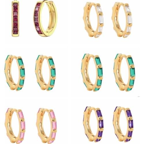 CANNER 2021 Trend Earring Pendientes 925 Sterling Silver Earring For Women Purple/Green/White Simple Circle Zircon Earrings Hoop