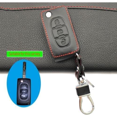 100% Genuine Leather Key Case Cover For Citroen C3 C4 Xsara Picasso Berlingo C5 C8 For Peugeot 3 Button Folding Protective Cover