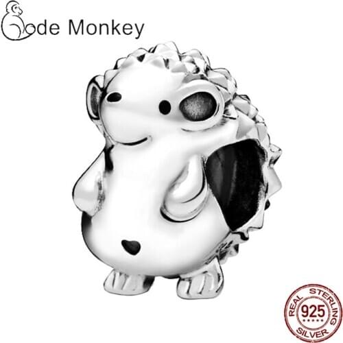 Qikaola Authentic 925 Sterling Silver Hedgehog Beads Fit Original Pandora Bracelet DIY Jewelry Making Charms Pendant CMS1521