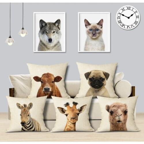 Cartoon Animal Decoration Cushion Cover Home Sofa Decor Custom Linen Pillow Cover Cute Cute Dog Zebra Lion Throw Pillow Case