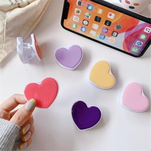 Cute Macaron Heart Love Expanding Stand Grip Mount Phone Socket Fold Mobile Smartphone Pocket Desktop Bracket Phone Stand Holder