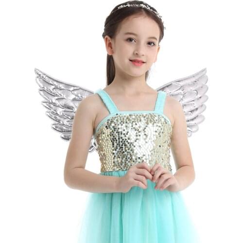 Kids Children Wings Glossy Metallic Angel Wings for Photography Masquerade Halloween Cosplay Party Costume Accessory Fancy Dress