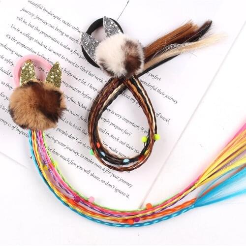 XIMA 1PC Girls Elastic Hair Band Twist Wig Headband Bohemian Braided Rabbit Hair Ties for Kid Rubber Band Hair Accessories