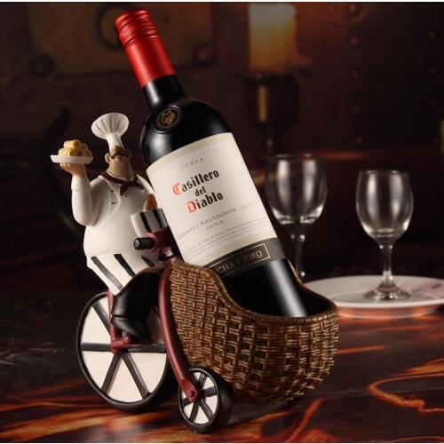 Fat Chef and Trolly Figurine Wine Display Holder Ornamental Polyresin Bar and Kitchen Cook Decoration Supplies Craft Accessories