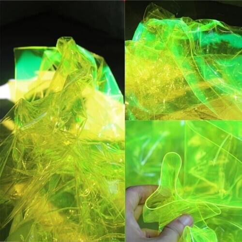 Transparent TPU Fabric Fluorescent Green PVC Liquid plastic Film DIY Waterproof Raincoat Bags Background Decor Designer Fabric