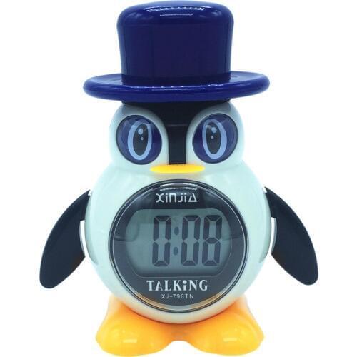 French Talking LCD Digital Alarm Clock Penguin Shape Gifts for Children