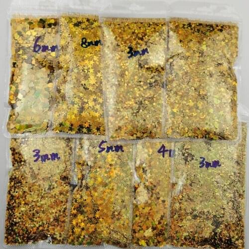 50G Holographic Laser Gold Nail Art Glitter Sequins Heart Moon Flower Cherry Sparkly Flakes Slices Manicure Nails Art Decorati