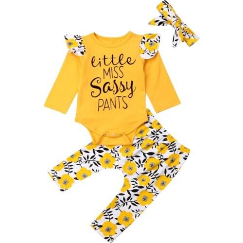 Newborn Kid Baby Girl Clothes Sassy Dasiy Romper Top Long Pants Cotton Outfit Floral Romper Clothes Top Long Pants Cotton