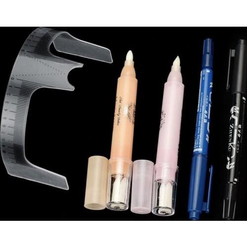 Embroidery Eyebrow Pencil Eyebrow Marker Pen Semi-Permanent Black Blue Eyebrow Line Pen Erase Tattoo Eyebrow Pen Nose Ruler Set