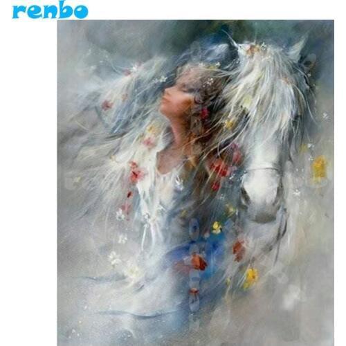 Full square diamond 5D Diy diamond painting girl horse patterns bead embroidery kit cross stitch rhinestone mosaic wall sticker