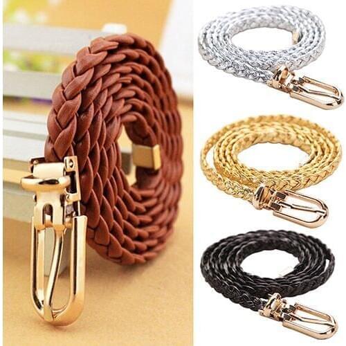 Hot! Women Braided PU Leather Narrow Thin Buckle Strap Waist Belt All-Match Waistband AHOG