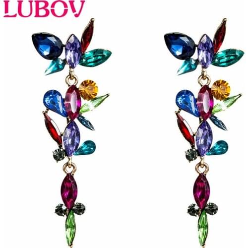 LUBOV Mixed Colors Crystal Drops Dangle Earrings Metal Crystal Drop Earrings Fashion Women Jewelry Christmas Gift