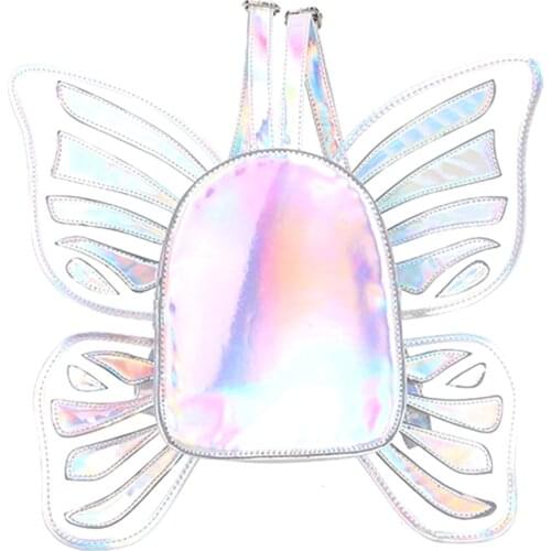 Fashion Personality Fun Butterfly Modeling Laser Transparent PU Leather Zipper Ladies Backpack Casual Girls Schoolbags 4 Colors