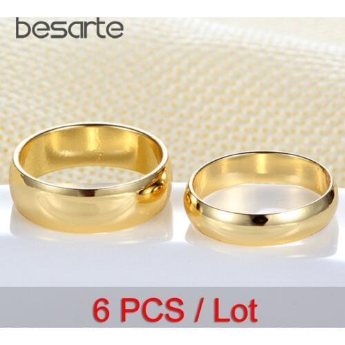 6PCS Wholesale Rings Gold Engagement Ring Men Women Wedding Jewelry Alliance Casamento Bague Mariage Hommes Alianca Anillo Alien