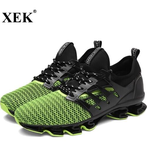 XEK 2018 New Running Sneakers For Men Running Shoes Bow-Blade Wearable Sole Athletic Sports Shoes Air Cushion Outdoor Shoes JH38