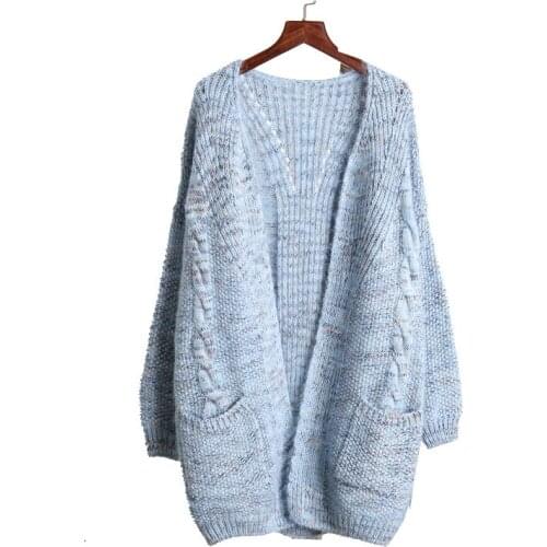 2020 Autumn New Mid-Length Sweater Jacket Female Korean-Style Womens Wear Loose Linen Flower Color Hipster Student Pocket