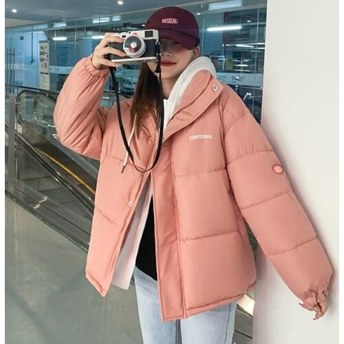 Korean Style Solid Casual Warm Hooded Down Jacket Plus Size Cotton Padded Coat for Female Oversized Ladies Thick Short Parkas