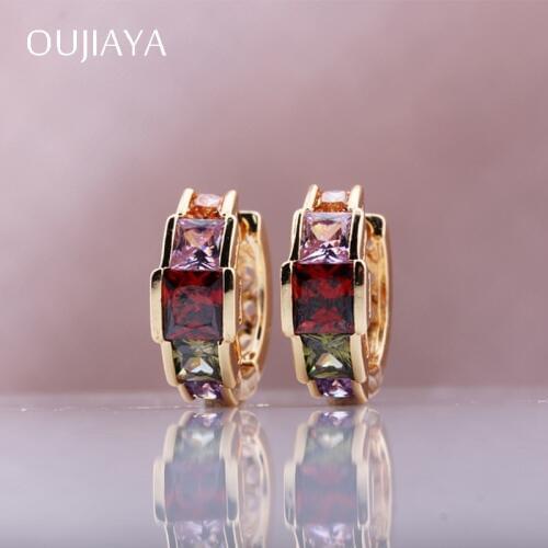 OUJIAYA Hot sale square Natural Zircon Dangle Earrings Women Gold Color Drop Earrings Lovely Wedding Party Luxury Jewelry A29