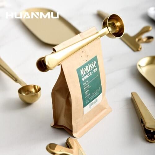 Stainless Steel Coffee Spoon Two-in-one Sealing Clip Kitchen Gold Accessories Recipient Cafe Expresso Cucharilla Decoration