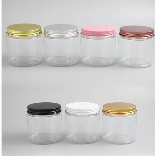 24 x 200g Empty Clear Cosmetic Cream Containers Cream Jars 200cc 200ml for Cosmetics Packaging Plastic Bottles With Metal Lids