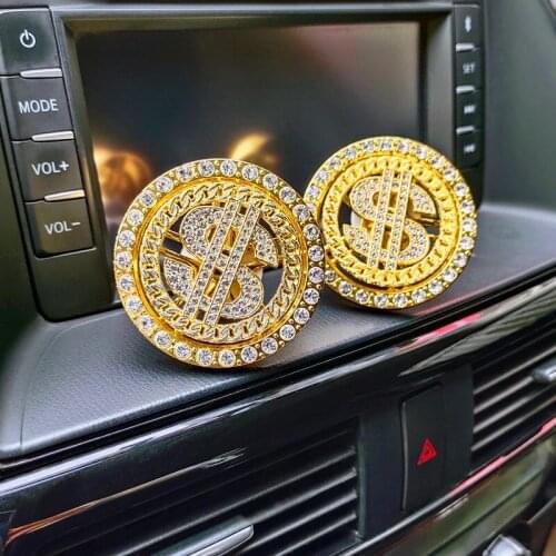 Luxury Diamond Gold Coin Car Air Freshener Perfume Clip Creative Rotatable Dollars Gold Car Air Vent Clip Accessories Interior