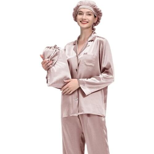 Long Style Heavy Silk Pajamas V-Neck %100 Mulberry Worn Outside Home Suit Women