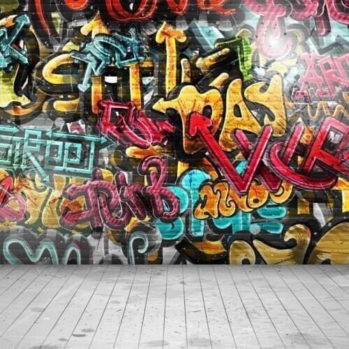 VinylBDS 10x10ft Graffiti Wall Photo Background Coloful Brick Photography Backdrops for Children Photo Background Studio Prop