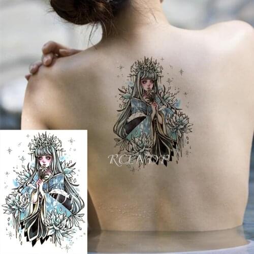 Waterproof Temporary Tattoo Sticker Cartoon Chinese Ink Patienting Beautiful Flower Girl Fake Tatto Flash Tatoo for Men Women
