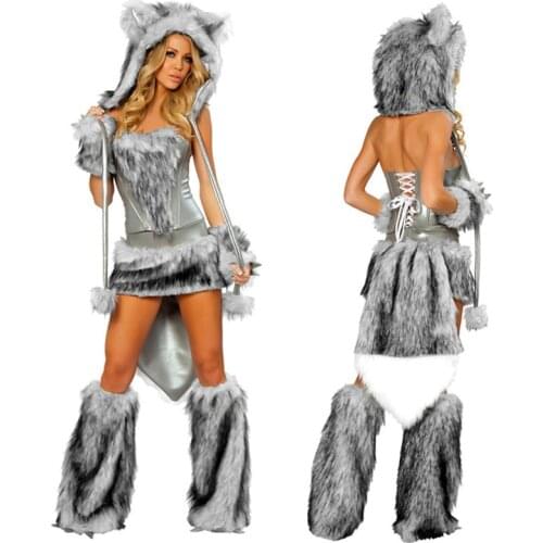 High Quality Sexy Big Gray Wolf Costume Women Halloween Animal Show Cosplay Wolf Costume
