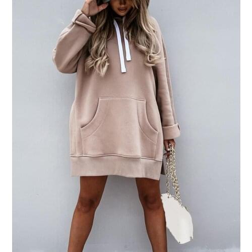 2021 Women Hoodie Solid Color Drawstring Autumn Winter Large Pocket Side Split Sweatshirt Sportswear Casual Loose Hoodie пальто