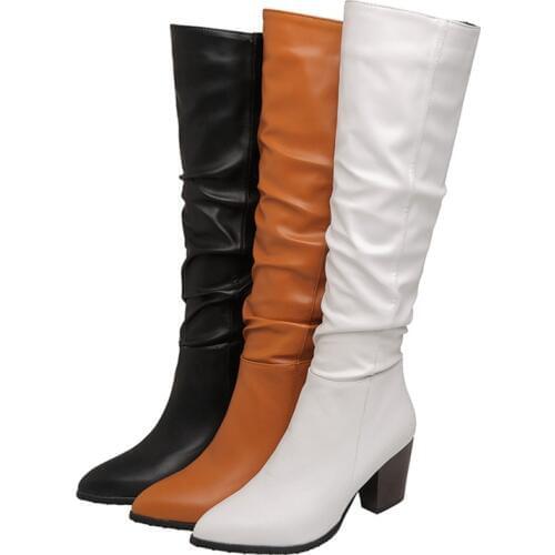 Plus size 32-45New brand women boots thick high heels autumn winter boots cowboy western knee high boots women shoes