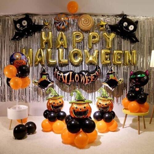 1Set Cartoon Cat Pumpkin Spider Ghost Foil Balloon Inflatable Air Halloween Balloon For Happy Halloween Party Decoration Globos