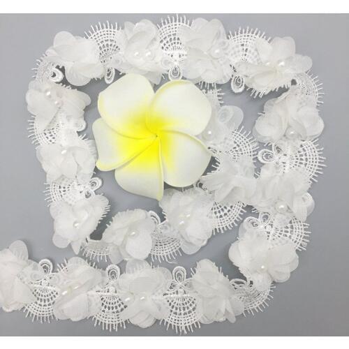 1 Yard Chiffon Flowers Pearl Lace Trim Wedding Dress Ribbon Bridal Applique Craft Sewing Patch Upholstery Lingerie Headband Hat