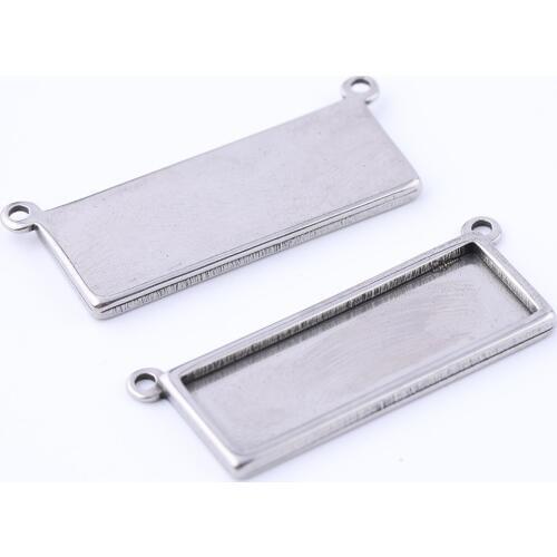 10pcs stainless steel 10x30mm rectangle cabochon pendant base setting trays diy connector bezel blanks for necklace making