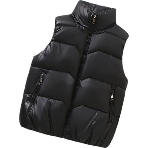 2021 Autumn and Winter cotton vest womens short waistcoat stand-up collar warm vest lady jacket solid color zipper pocket coat