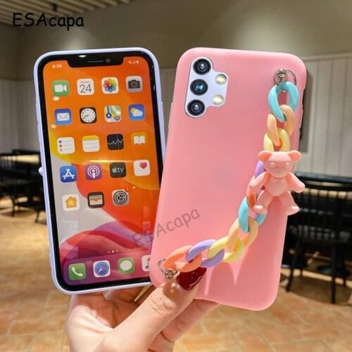 3D Bear Wristband Phone Case For Samsung A32 A72 A52 A42 A12 5G A02 A41 Wrist Chain TPU Matte Cover For Samsung Galaxy M02 M31