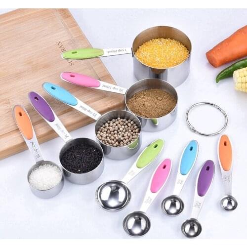 5/10 Pcs Stainless Steel Measuring Cups Spoons Set Colourful Teaspoon Cup Set Stackable Tablespoons Kitchen Baking Accessories