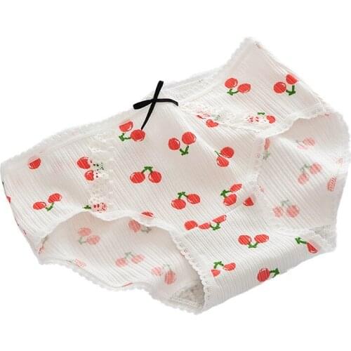 5PCS/LOT Cotton Underwear Womens Panties Soft Girls Cute Briefs Mid-Waist Comfort Underpants Lingerie Fruit Bow Panty Intimates