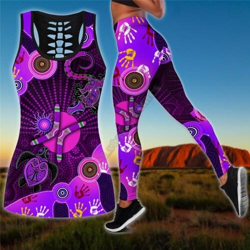 Aboriginal Naidoc Week 2021 Purple Turtle Lizard Sun 3D print combo legging tanktop Suit Yoga Fitness Summer Women For Girl