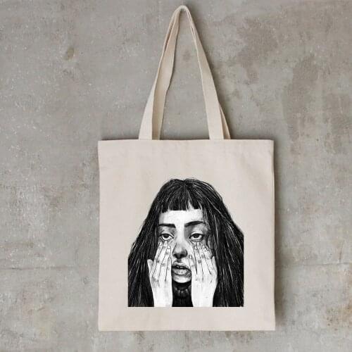Abstract Art Portrait Print Canvas Cotton Simple Cartoon Cool Shopping Bags Fashion Solid Color Life Casual Hand Bag Women