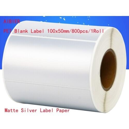 AIBIER100x50 waterproof PET paper adb self-adhesive label matte silver pet label paper 100*50mm/800pcs/1roll matte silver label