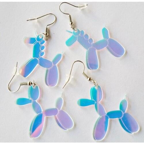 Balloon Poodle Unicorn Acrylic Earrings Change Colour Christmas Mirror Surface Animal Earrings For Women Fashion Jewelry Gifts