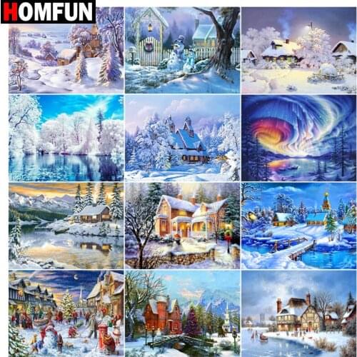 HOMFUN DIY Diamond Painting "Snow tree house" Full Drill Square Round Diamond Embroidery 5D Cross Stitch Decoration Home
