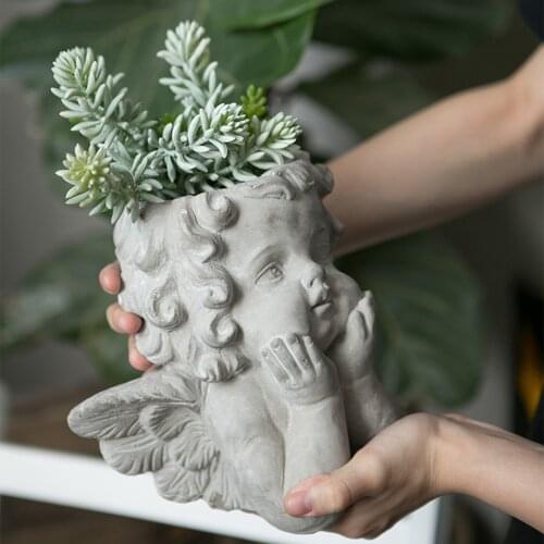 Cement Plants Angel Flowerpot Planter Flower Pot Household Decorative Character Statue Ornament Vase
