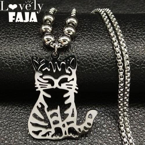 2021 Fashion Cat Stainless Steel Chain Necklace for Women Silver Color Long Necklaces Pendants Jewelry gargantilla N18593